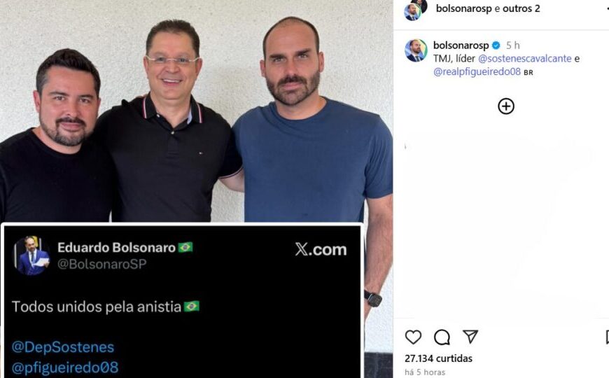 Líder do PL se reúne com Eduardo e Figueiredo nos EUA