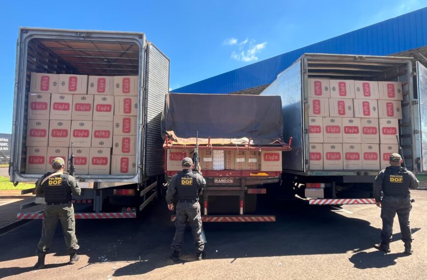 Caminhões carregados com quase R$ 3 mi em cigarros contrabandeados são apreedidos