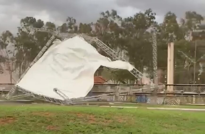 Veja: Vendaval causa estragos no parque de exposições de Naviraí