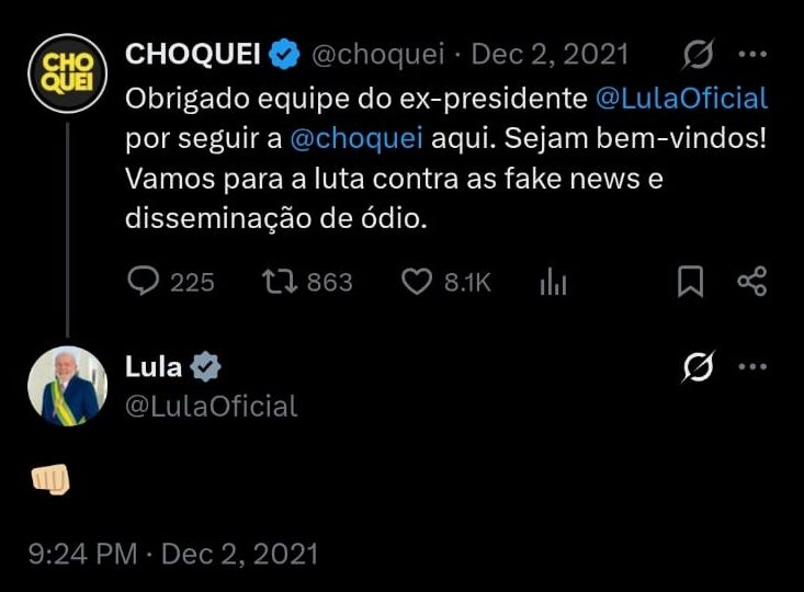 Lula interagiu no X com perfil da Choquei, envolvido em operação da PF