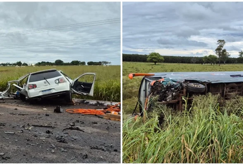 Colisão entre carro e ônibus mata 2 pessoas e deixa 12 feridas em MS