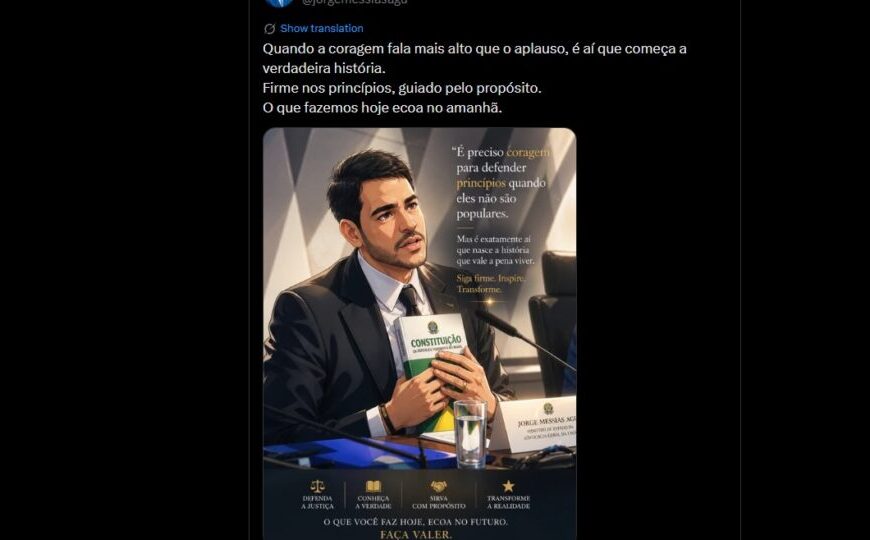 Messias publica mensagem motivacional com imagem criada por IA