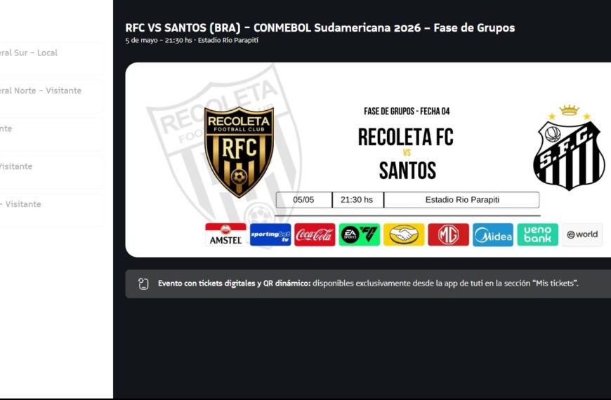Todos os ingressos para Recoleta em Santos em Pedro Juan foram vendidos