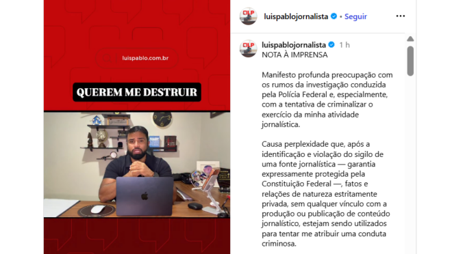Jornalista investigado por reportagem sobre Dino denuncia “criminalização” da profissão