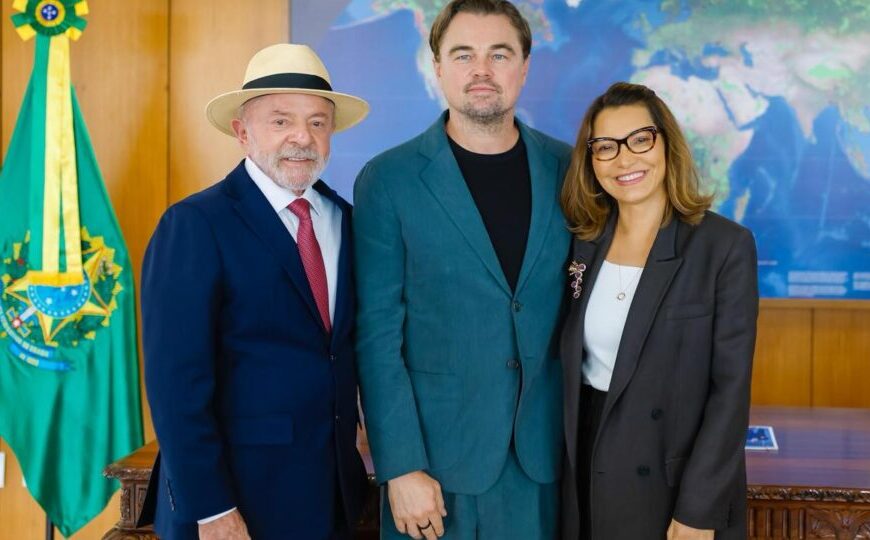 Lula e Janja recebem o ator Leonardo DiCaprio no Planalto